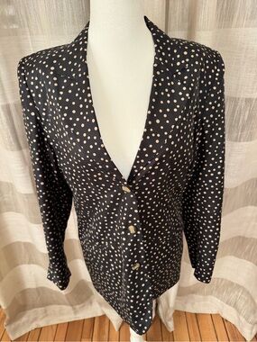 Vintage Anna And Frank Black & Tan  Polka Dot Blazer—100% Silk